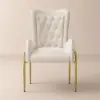 Oakic White PU Leather Upholstered Dining Chair Modern Tufted Wingback Chair with Arm