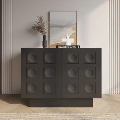 1050mm Black Sideboard Buffet Doors&Drawers Modern Circle Patterned Kitchen Cabinet