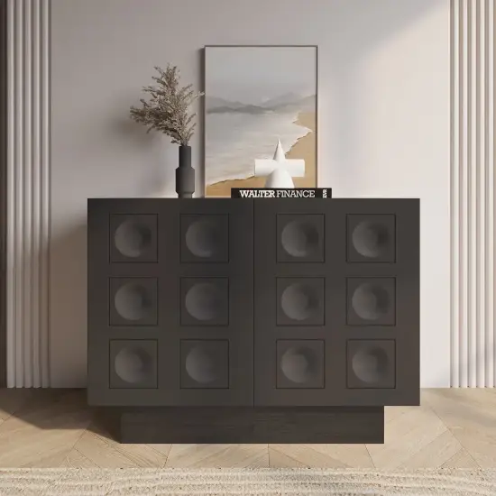 1050mm Black Sideboard Buffet Doors&Drawers Modern Circle Patterned Kitchen Cabinet