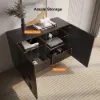 1050mm Black Sideboard Buffet Doors&Drawers Modern Circle Patterned Kitchen Cabinet