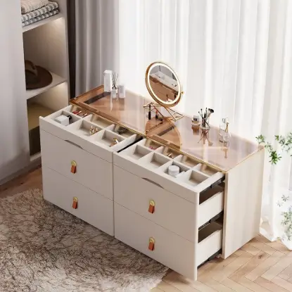 Chanor 120 cm Glass Top Champagne 6-Drawer Dresser with Jewelry Display
