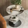 Modern 51 cm Grey Round Sintered Stone End Table with 2 Tiers