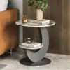 Modern 51 cm Grey Round Sintered Stone End Table with 2 Tiers