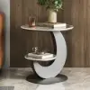 Modern 51 cm Grey Round Sintered Stone End Table with 2 Tiers