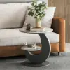 Modern 51 cm Grey Round Sintered Stone End Table with 2 Tiers