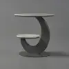 Modern 51 cm Grey Round Sintered Stone End Table with 2 Tiers