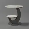 Modern 51 cm Grey Round Sintered Stone End Table with 2 Tiers
