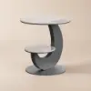 Modern 51 cm Grey Round Sintered Stone End Table with 2 Tiers