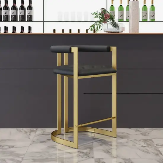 Modern Counter Stool with Back Black Upholstery in Gold