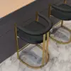Modern Counter Stool with Back Black Upholstery in Gold