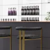 Modern Counter Stool with Back Black Upholstery in Gold