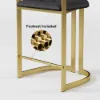 Modern Counter Stool with Back Black Upholstery in Gold