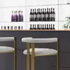 Modern Counter Stool with Back White Upholstery in Gold