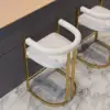Modern Counter Stool with Back White Upholstery in Gold