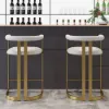 Modern Counter Stool with Back White Upholstery in Gold