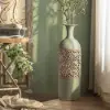 670mm French Country Large Metal Floor Vase Tall Home Geometric Decor Art Green & White