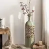 670mm French Country Large Metal Floor Vase Tall Home Geometric Decor Art Green & White