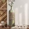 670mm French Country Large Metal Floor Vase Tall Home Geometric Decor Art Green & White