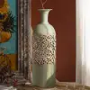 670mm French Country Large Metal Floor Vase Tall Home Geometric Decor Art Green & White