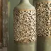 670mm French Country Large Metal Floor Vase Tall Home Geometric Decor Art Green & White