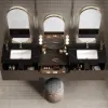 Modern Floating Double Sink Bathroom Vanity Set with Makeup Table Walnut