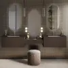 Modern Floating Double Sink Bathroom Vanity Set with Makeup Table Walnut