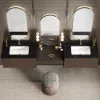 Modern Floating Double Sink Bathroom Vanity Set with Makeup Table Walnut