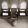 Modern Floating Double Sink Bathroom Vanity Set with Makeup Table Walnut