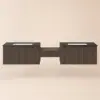 Modern Floating Double Sink Bathroom Vanity Set with Makeup Table Walnut