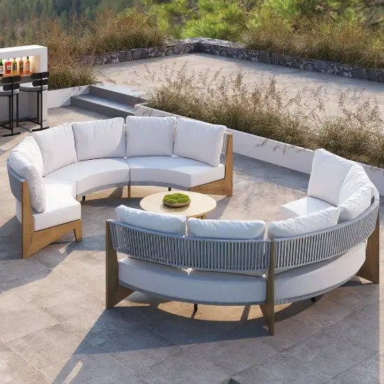 8 Pieces Farmhouse Curved Modular Outdoor Patio Sectional Sofa Set with Coffee Table
