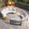 8 Pieces Farmhouse Curved Modular Outdoor Patio Sectional Sofa Set with Coffee Table