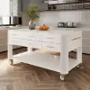 Modern 153 cm Wood Kitchen Island with Wheels & Cabinets