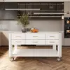 Modern 153 cm Wood Kitchen Island with Wheels & Cabinets
