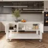 Modern 153 cm Wood Kitchen Island with Wheels & Cabinets