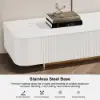 2400mm White Wood Fluted Low TV Stand for Projector with 5 Drawer Modern Stone Top