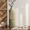 Picture of 515mm French Country Large Metal Floor Vase Tall Home Geometric Decor Art Green & White