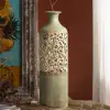 Picture of 515mm French Country Large Metal Floor Vase Tall Home Geometric Decor Art Green & White