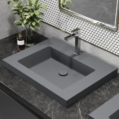 600mm Rectangular Concrete Gray Drop-in Bathroom Basin
