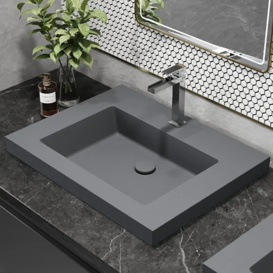 600mm Rectangular Concrete Gray Drop-in Bathroom Basin