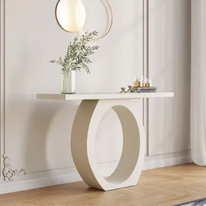 Modern 100 cm White Console Table with Round Base for Entryway