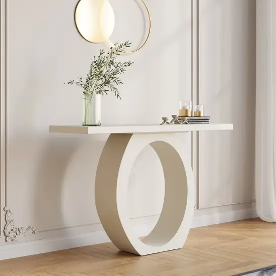 Modern 100 cm White Console Table with Round Base for Entryway