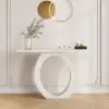 Modern 100 cm White Console Table with Round Base for Entryway