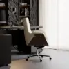 Modern Ivory PU Leather Upholstered High Back Office Chair