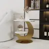 Modern 51 cm White Round Sintered Stone End Table with 2 Tiers