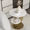 Modern 51 cm White Round Sintered Stone End Table with 2 Tiers