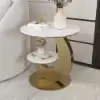 Modern 51 cm White Round Sintered Stone End Table with 2 Tiers
