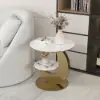Modern 51 cm White Round Sintered Stone End Table with 2 Tiers