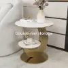 Modern 51 cm White Round Sintered Stone End Table with 2 Tiers