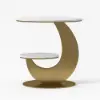 Modern 51 cm White Round Sintered Stone End Table with 2 Tiers