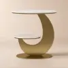 Modern 51 cm White Round Sintered Stone End Table with 2 Tiers